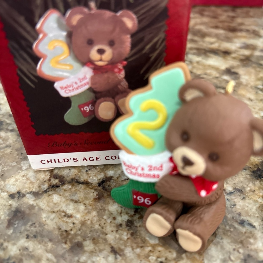 Hallmark Brown Bear with Green Tree Ornament